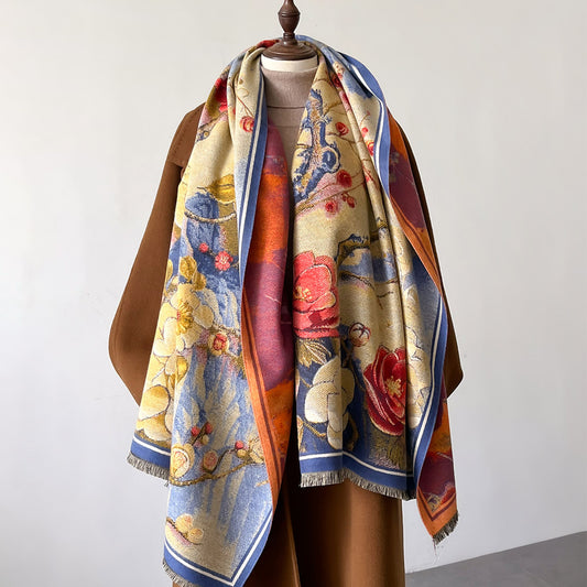 Bufanda Gruesa de Invierno con Diseño Jacquard Tipo Cashmere