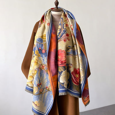 Bufanda Gruesa de Invierno con Diseño Jacquard Tipo Cashmere