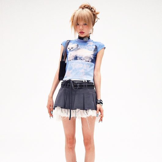 Blusa Estampada Cuello Redondo Ajustada para Mujer