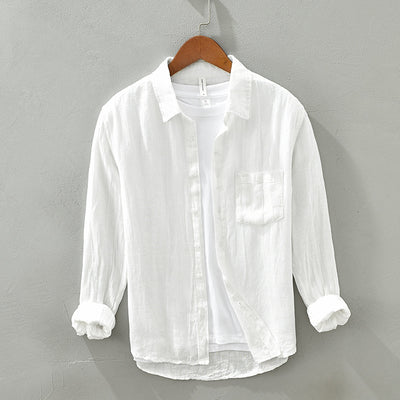 Camisa de Lino Manga Larga Suelta para Hombre - Image 13