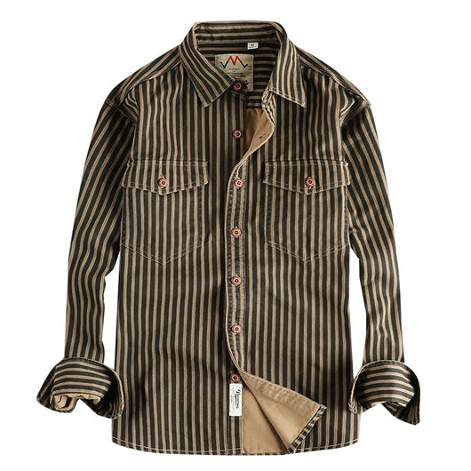 Camisa Manga Larga Hombre Rayas Retro Algodón Tejido Lavado Comfort Casual - Image 2