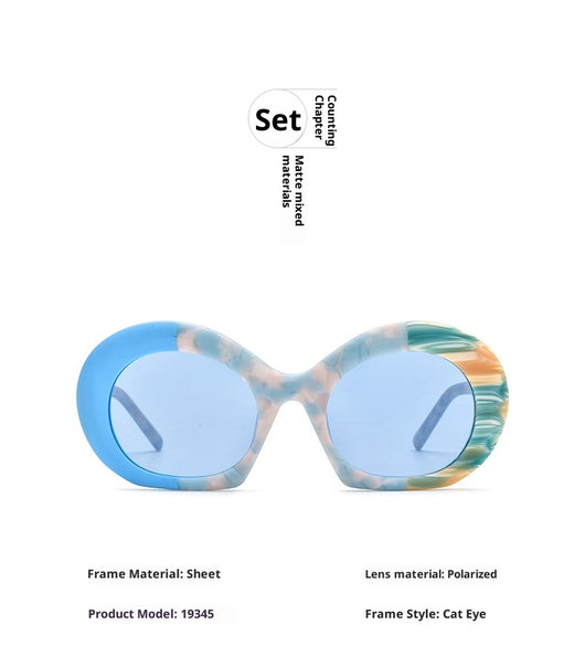 Gafas de Sol Estilo Cat-eye con Lentes Ahumados y Bloques de Color - Image 14