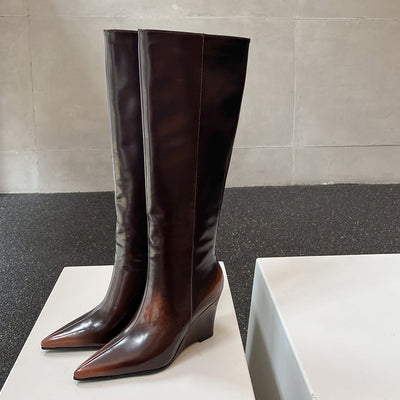 Botas Cuña Temperamento Piel de Vaca Talla Grande - Image 15