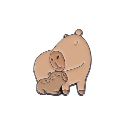Cute capybara enamel brooch wearing a pink donut with sprinkles and "DONUT WORRY BE CAPPY" text. - Image 14