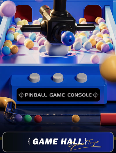 Red tabletop marble game machine with a joystick, buttons, and a lighted display, featuring colorful marbles. - Image 12