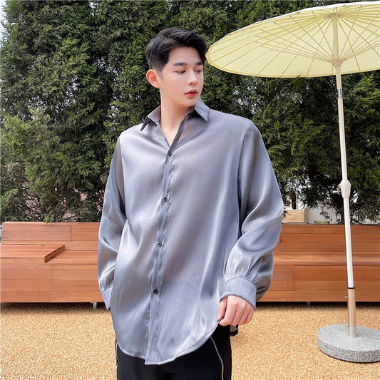 Camisa Suelta Elegante para Hombre - Tela Sedosa y Semitransparente