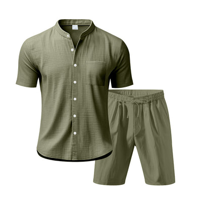 Traje de Lino Americano para Hombre - Dos Piezas Cuello Mao Playa Verano - Image 25