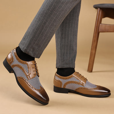 Zapatos Casuales de Cuero con Patrón Pata de Gallo para Hombre - Image 17
