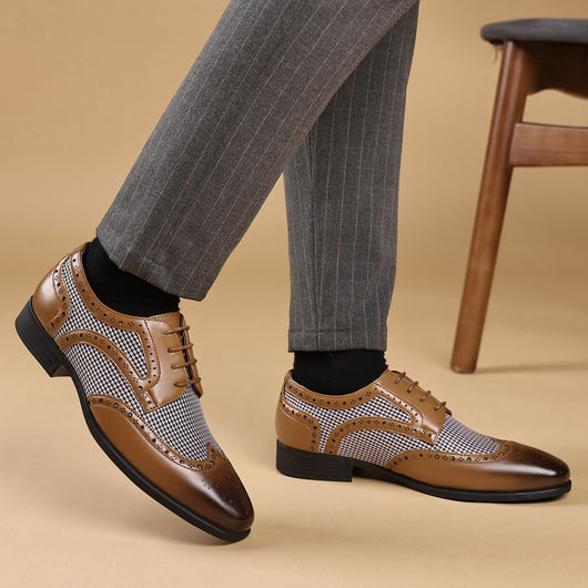 Zapatos Casuales de Cuero con Patrón Pata de Gallo para Hombre - Image 17