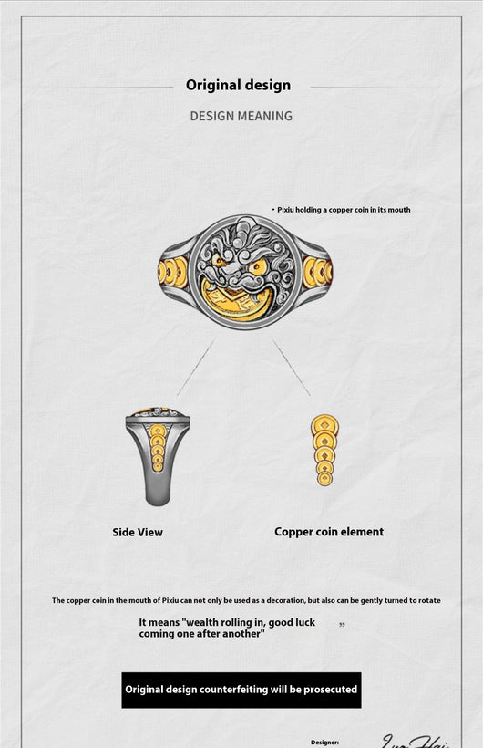 Anillo Pixiu de Plata Esterlina 3D para Hombre Estilo Retro - Image 9
