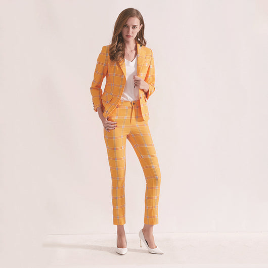 Traje Cuadros Amarillo Slim Fit - Chaqueta y Pantalón Entallado