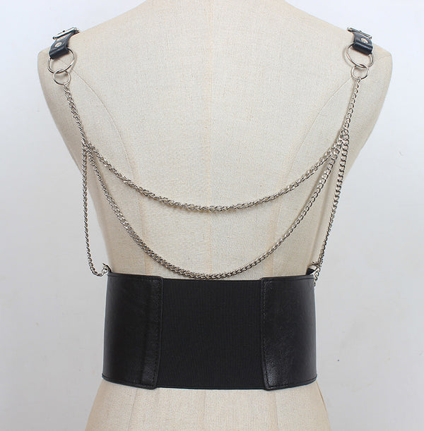Cinturón de Cuero con Cadena Punk Metal para Mujer