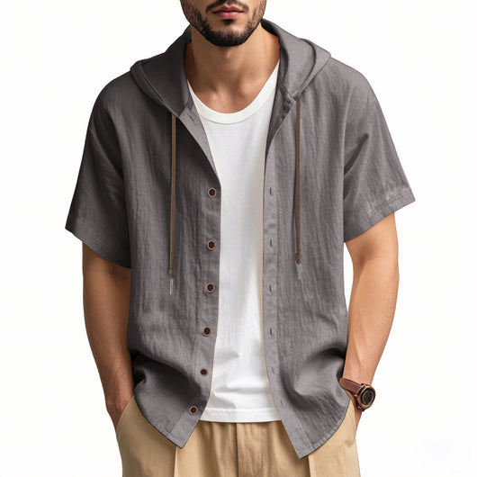 Camisa Suelta con Capucha y Manga Corta para Hombre - Image 8