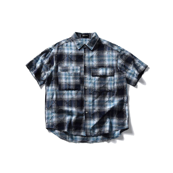 Camisa Cuadrillé Retro Japonesa de Manga Corta Estilo Vintage - Image 4