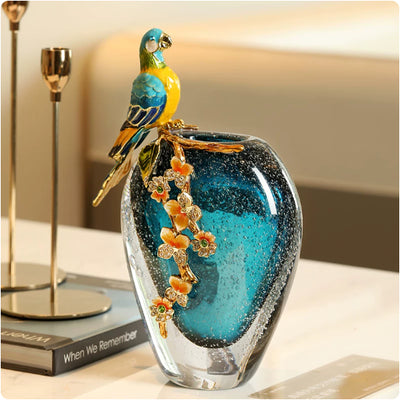 Jarrón Decorativo de Porcelana con Patrón de Loro Esmaltado - Image 2