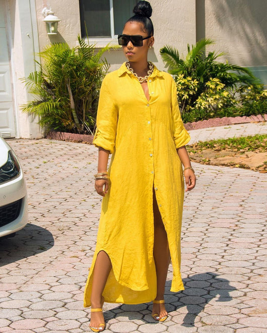 Vestido Camisero Holgado Mujer Color Liso - Image 8