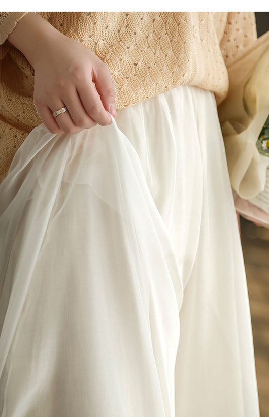 Pantalones Anchos de Cintura Alta en Malla y Gasa - Comodidad Elegante - Image 24