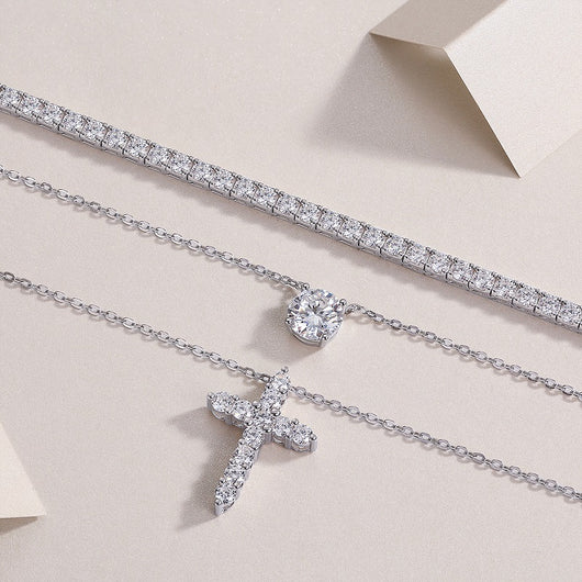 Conjunto de Joyería Minimalista con Moissanita Premium y Plata 925 Chapada en Platino - Image 10