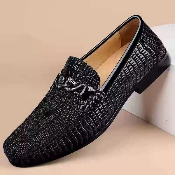 Mocasines de Piel Grabada con Textura de Serpiente para Conducir