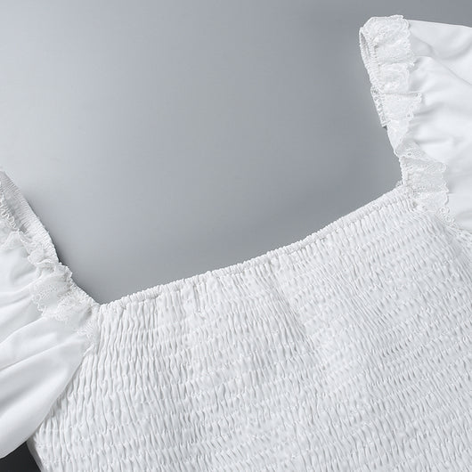 Vestido Blanco con Panel de Encaje y Cintura Anudada - Image 33
