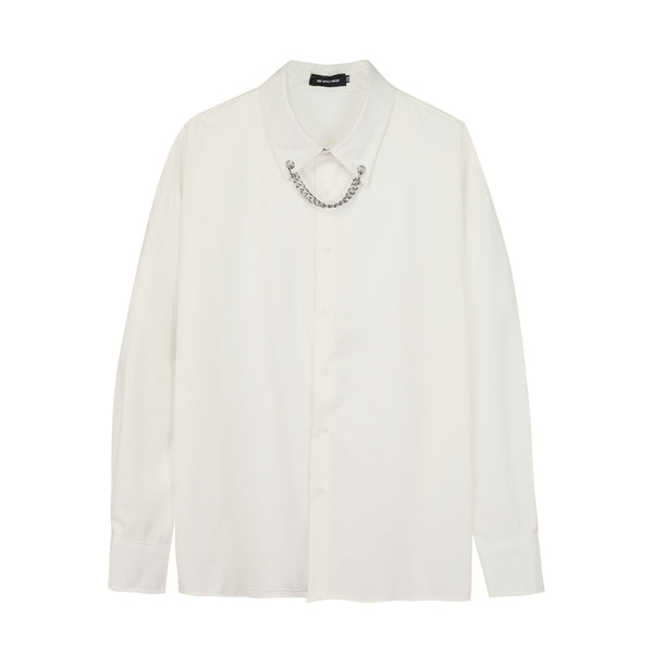 Camisa Suelta de Manga Larga con Cadena Colgante - Estilo Street Casual para Hombre - Image 4