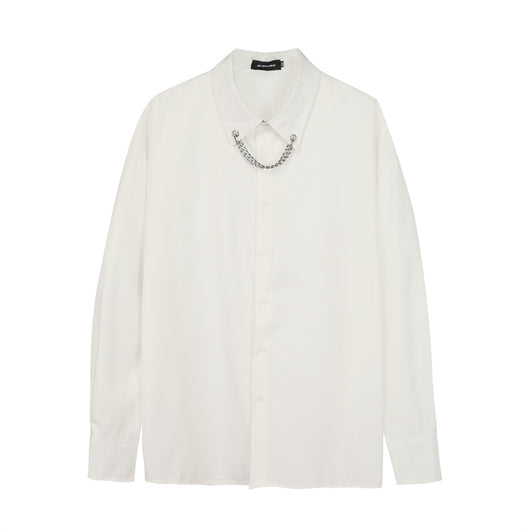 Camisa Suelta de Manga Larga con Cadena Colgante - Estilo Street Casual para Hombre - Image 4