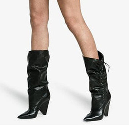 Botas Martin Altas con Tacón Cónico y Cordones Plisados para Mujer - Image 10