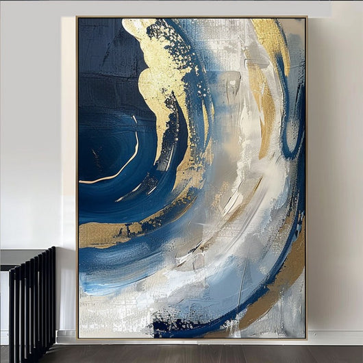 Cuadro Abstracto Dorado y Azul Minimalista - Pintura al Óleo Hecha a Mano con Textura Moderna - Image 18