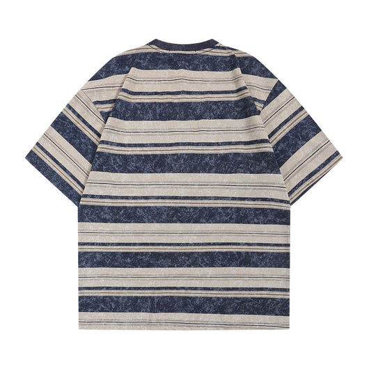 Camiseta Retro Rayas Japonesa con Estampado de Letras - Unisex - Image 2