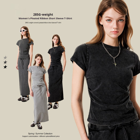 Camiseta Americana de Cintura Fruncida con Efecto Reductor