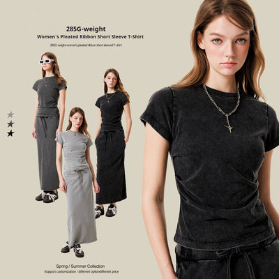 Camiseta Americana de Cintura Fruncida con Efecto Reductor