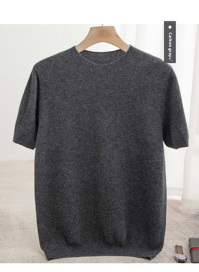 Suéter de Lana Pura Manga Corta Cuello Redondo para Hombre - Image 15