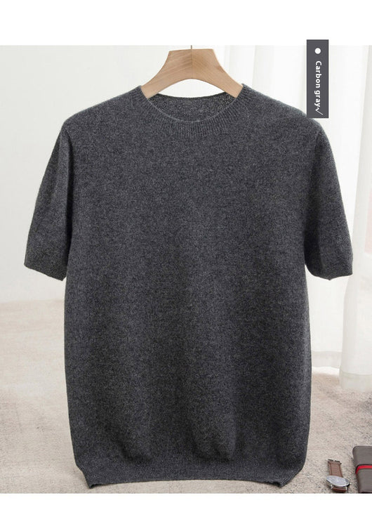 Suéter de Lana Pura Manga Corta Cuello Redondo para Hombre - Image 15