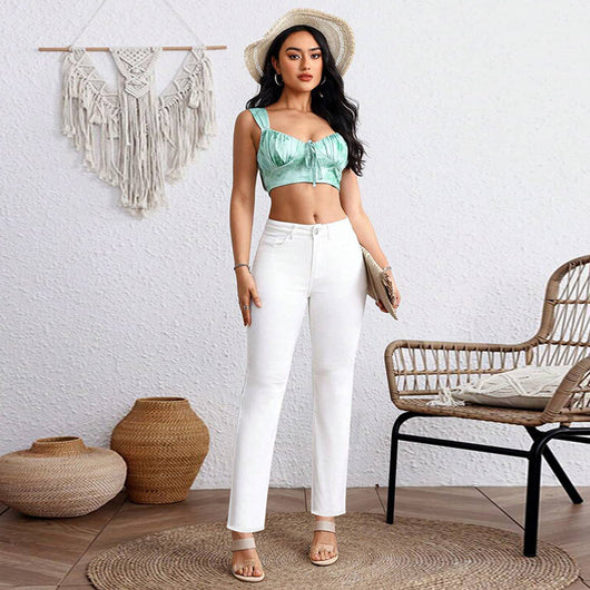 Jeans Blancos Cropped Talla Grande Corte Recto