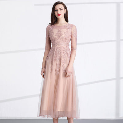 Vestido Slim Fit con Malla y Bordado Elegante para Mujer - Image 12