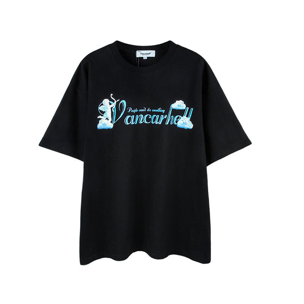 Playera Vintage Ángel con Estampado de Letras para Hombre