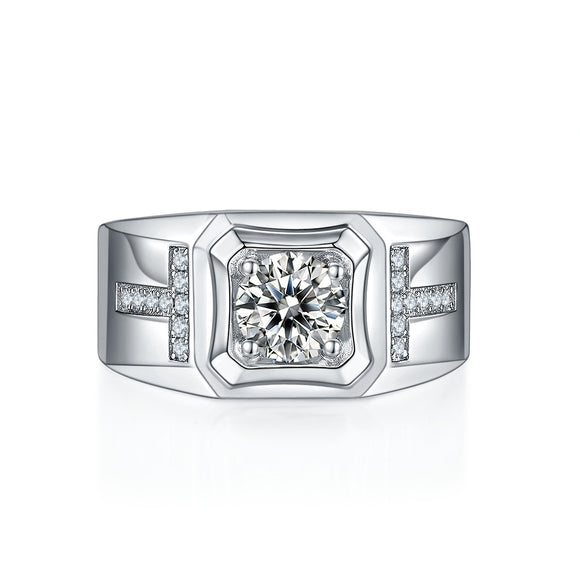 Anillo de Plata S925 con Moissanita Doble T para Hombre