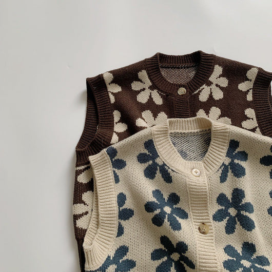 Chaleco Tejido Flores Retro Estilo Coreano para Niños - Image 16