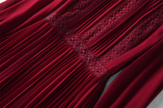 Vestido Plisado de Encaje Reforzado Largo Medio - Image 13
