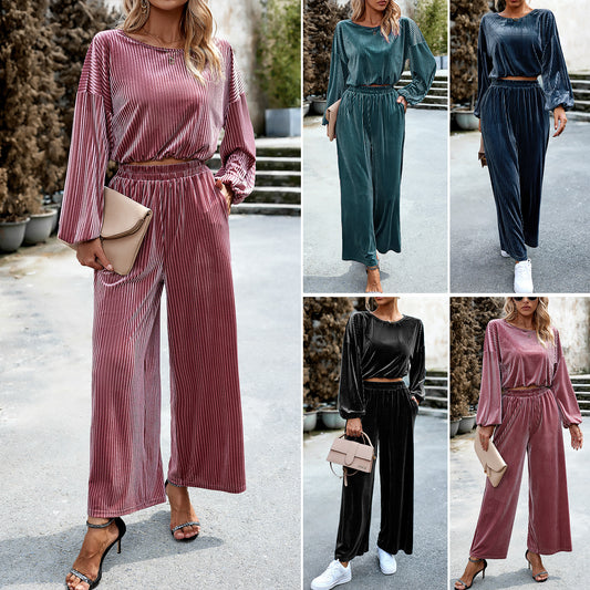 Traje de Terciopelo Casual para Mujer - Diseño Minimalista en Colores Sólidos