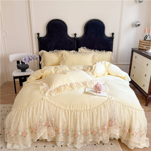 Juego de Cama Cuatro Piezas con Encaje Bordado en Algodón Chiffon - Image 9