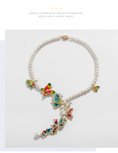 Conjunto de Tres Piezas: Collar, Anillo y Aretes de Perla de Agua Dulce con Diseño de Mariposa - Image 12