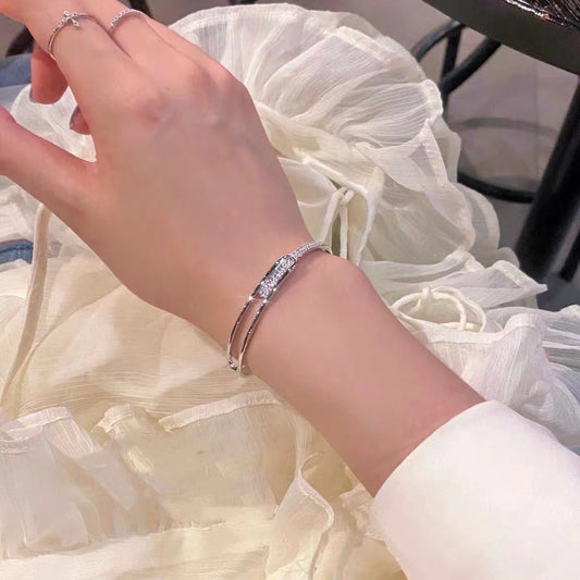 Pulsera de Plata Esterlina S925 con Diamantes Completos Estilo Coreano