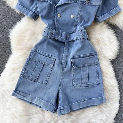 Jumpsuit Cargo de Manga Corta con Cuello y Piernas Anchas - Image 11
