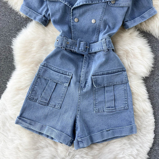 Jumpsuit Cargo de Manga Corta con Cuello y Piernas Anchas - Image 11