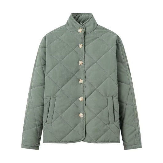 Abrigo Acolchado de Algodón con Cuello Alzado y Diseño Rombo Europeo - Image 17