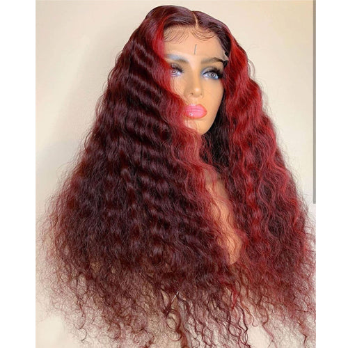 Peluca Rizada Larga Rojo Vino Punto Medio Estilo Africano - Image 9