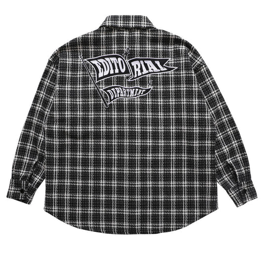 Camisa de Cuadros Hombre con Bordado de Letras - Manga Larga Suelta Estilo Urbano Otoño