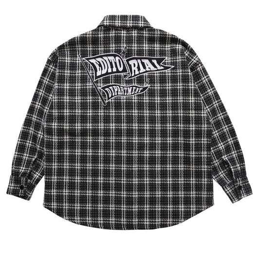 Camisa de Cuadros Hombre con Bordado de Letras - Manga Larga Suelta Estilo Urbano Otoño