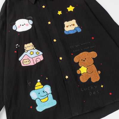 Camiseta Manga Larga Holgada con Bordado Cartoon Americano - Image 9